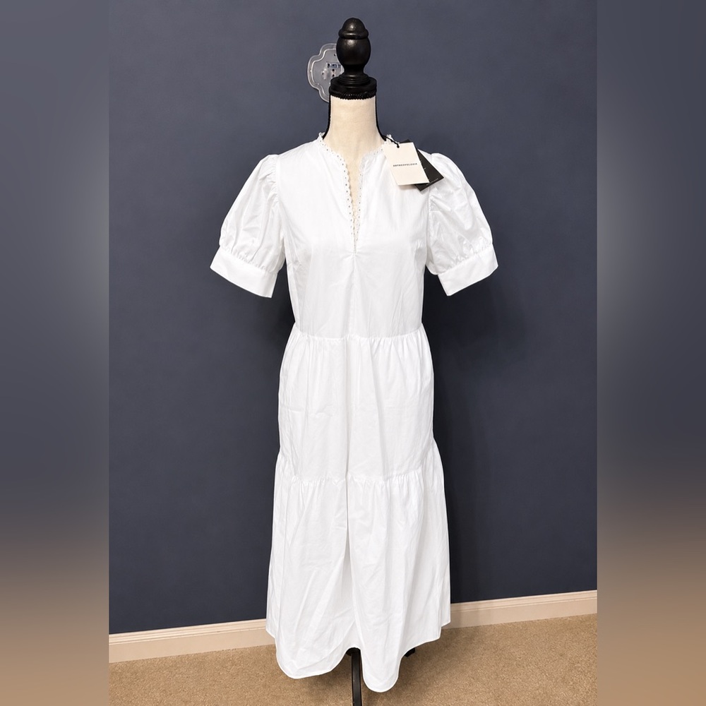 Who What Wear White Tiered Puff-Sleeve Midi Dress